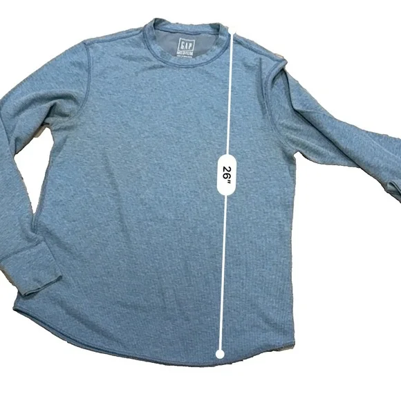 GAP Waffle Knit Thermal Shirt Blue Crew Neck Long Sleeve Mens Medium Layer - Picture 7 of 7